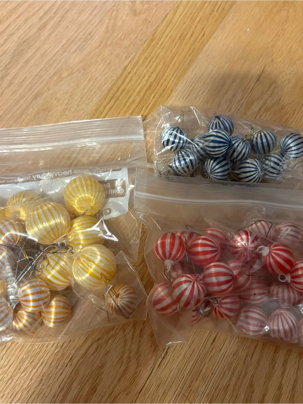Striped Satin Sheen Ornaments - Blue, Red Gold Christmas Ball Candy Store